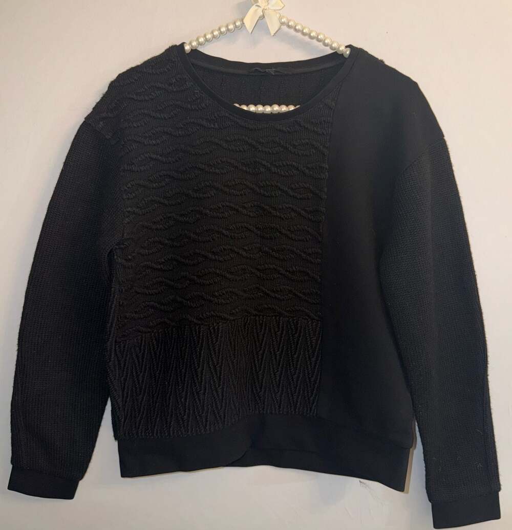 Tibi New York Black Mixed Media Texture Knit Long Sleeve Pullover Sweater XS